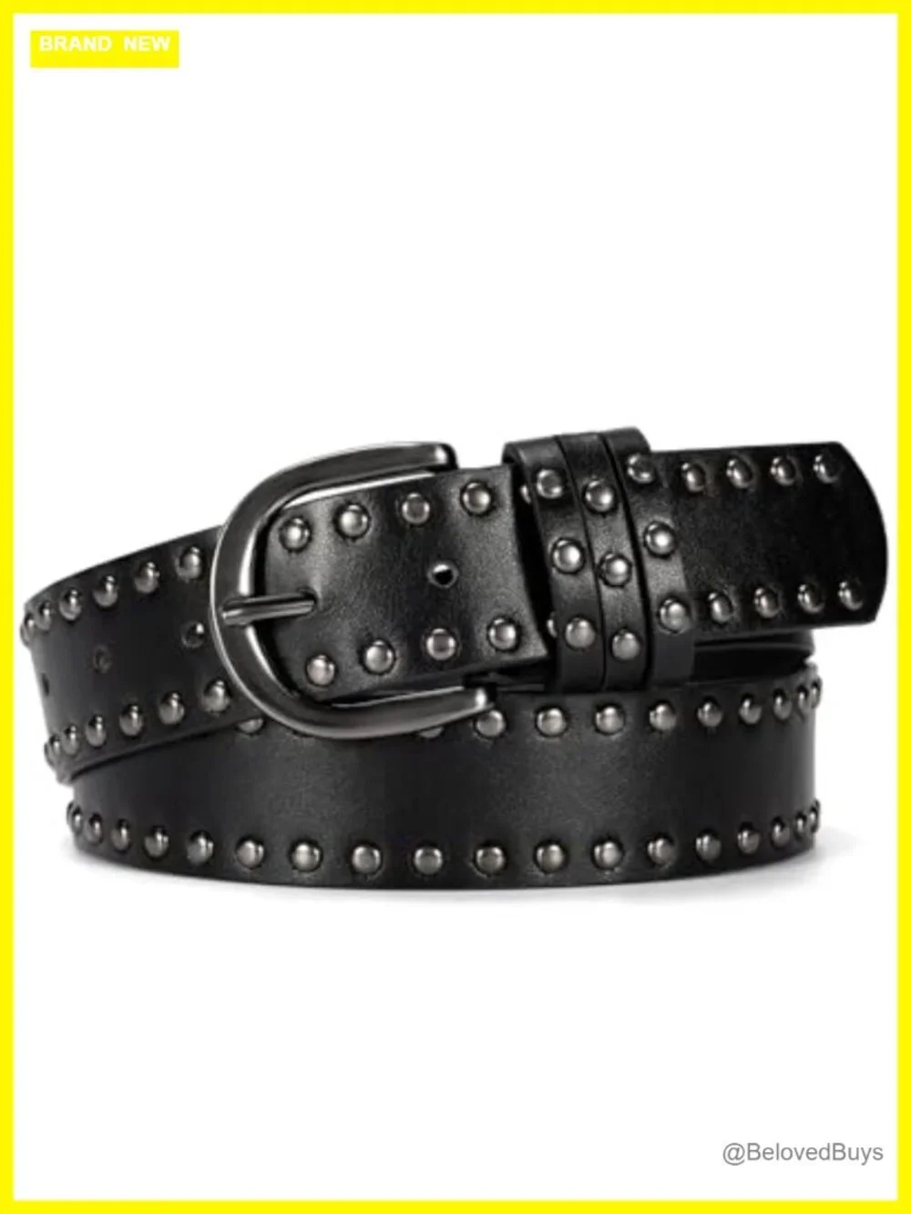 Womens Faux Leather Studded Belt Punk Rivet Buckle Adjustable Jean Dress Belt